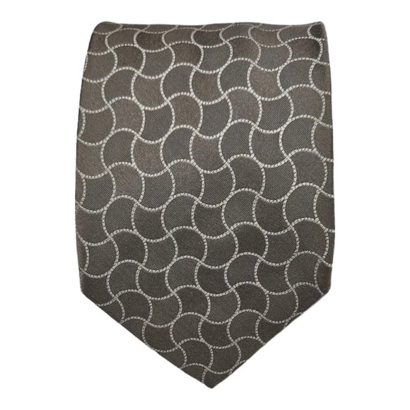 GIORGIO ARMANI Gray Geometric Silk Tie ITALY 59